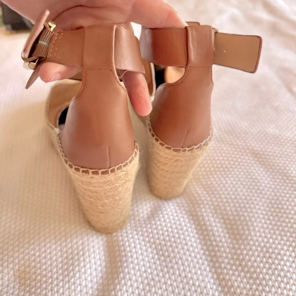 MARC FISHER Adalyn Espadrille Wedge Sandal Tan Leather Sandals Women’s Shoes